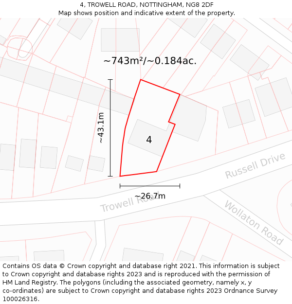 4, TROWELL ROAD, NOTTINGHAM, NG8 2DF: Plot and title map