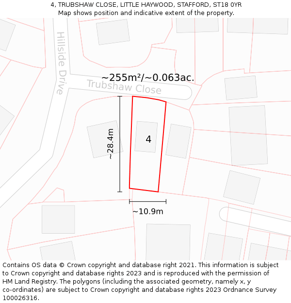 4, TRUBSHAW CLOSE, LITTLE HAYWOOD, STAFFORD, ST18 0YR: Plot and title map