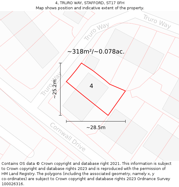 4, TRURO WAY, STAFFORD, ST17 0FH: Plot and title map