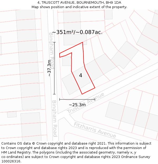 4, TRUSCOTT AVENUE, BOURNEMOUTH, BH9 1DA: Plot and title map