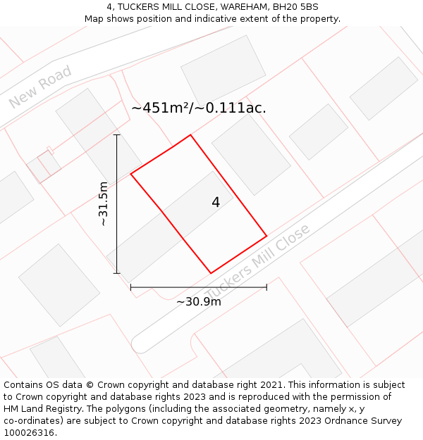 4, TUCKERS MILL CLOSE, WAREHAM, BH20 5BS: Plot and title map