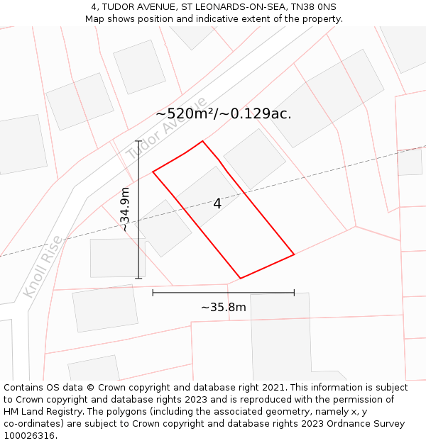 4, TUDOR AVENUE, ST LEONARDS-ON-SEA, TN38 0NS: Plot and title map