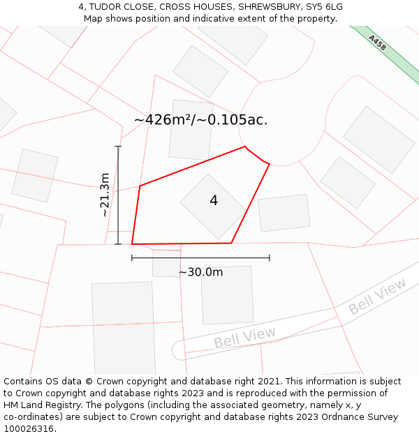 4, TUDOR CLOSE, CROSS HOUSES, SHREWSBURY, SY5 6LG: Plot and title map