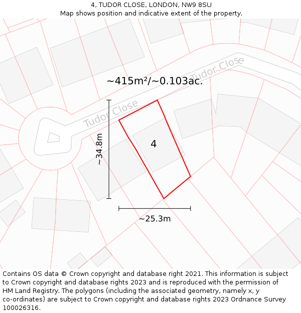 4, TUDOR CLOSE, LONDON, NW9 8SU: Plot and title map