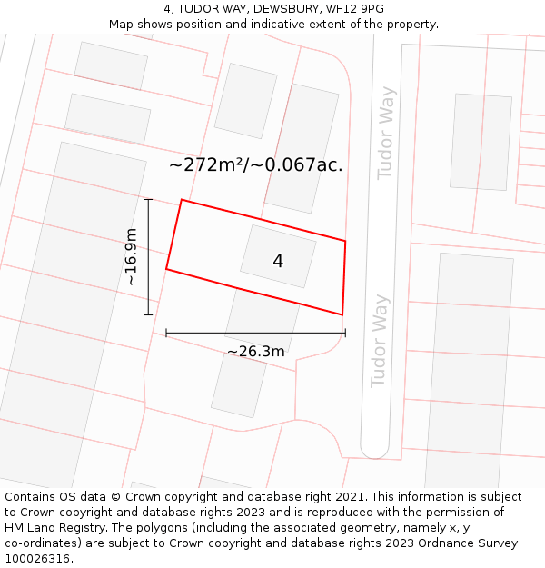 4, TUDOR WAY, DEWSBURY, WF12 9PG: Plot and title map