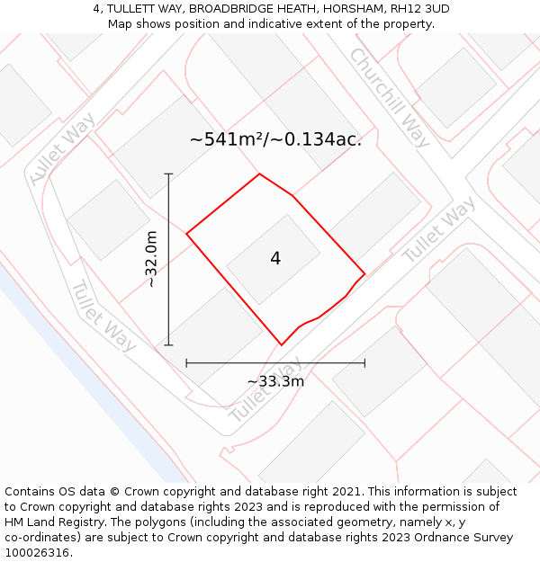 4, TULLETT WAY, BROADBRIDGE HEATH, HORSHAM, RH12 3UD: Plot and title map