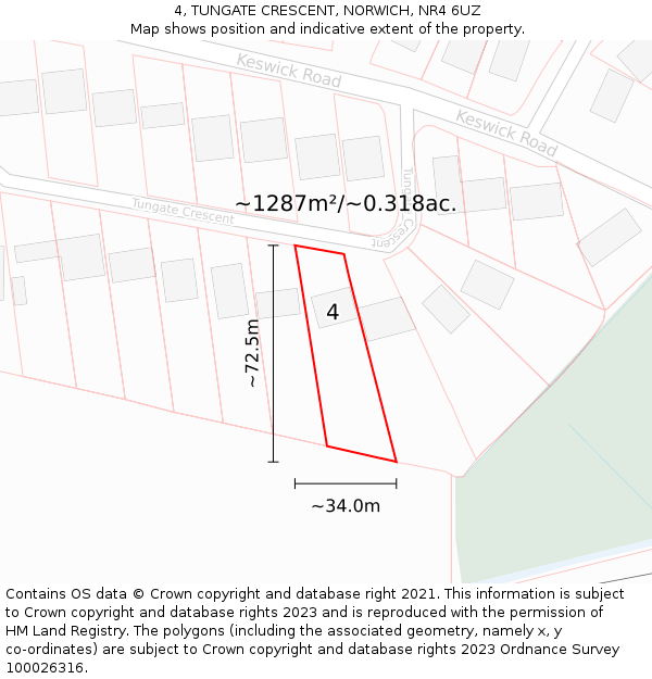 4, TUNGATE CRESCENT, NORWICH, NR4 6UZ: Plot and title map