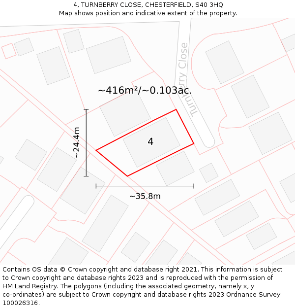 4, TURNBERRY CLOSE, CHESTERFIELD, S40 3HQ: Plot and title map