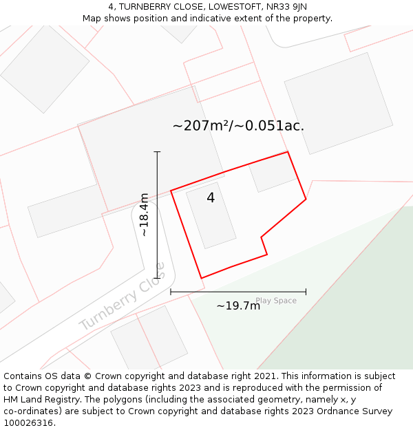 4, TURNBERRY CLOSE, LOWESTOFT, NR33 9JN: Plot and title map