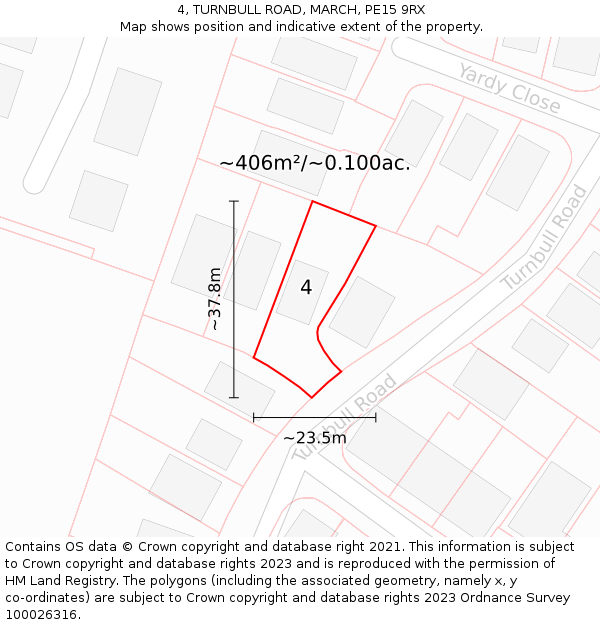 4, TURNBULL ROAD, MARCH, PE15 9RX: Plot and title map