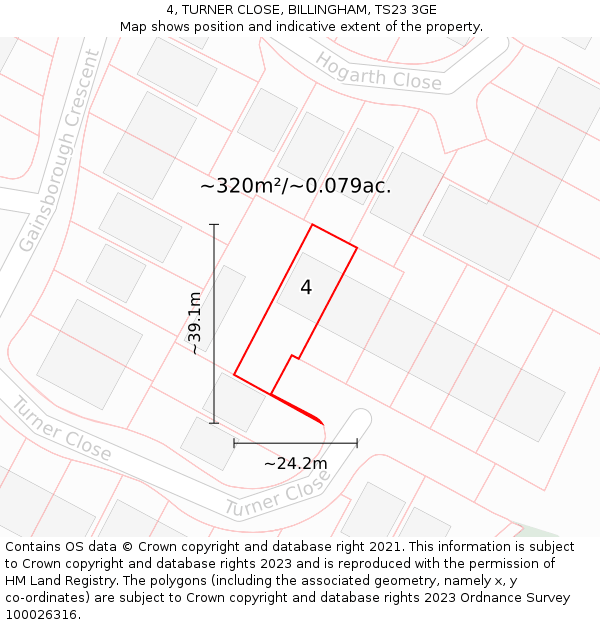 4, TURNER CLOSE, BILLINGHAM, TS23 3GE: Plot and title map