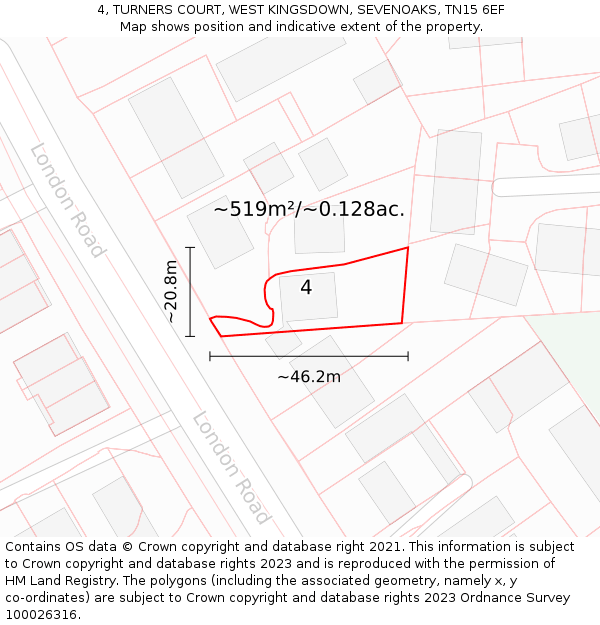 4, TURNERS COURT, WEST KINGSDOWN, SEVENOAKS, TN15 6EF: Plot and title map