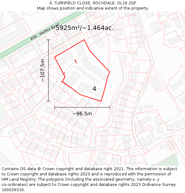 4, TURNFIELD CLOSE, ROCHDALE, OL16 2QF: Plot and title map