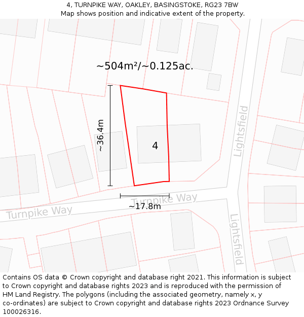 4, TURNPIKE WAY, OAKLEY, BASINGSTOKE, RG23 7BW: Plot and title map