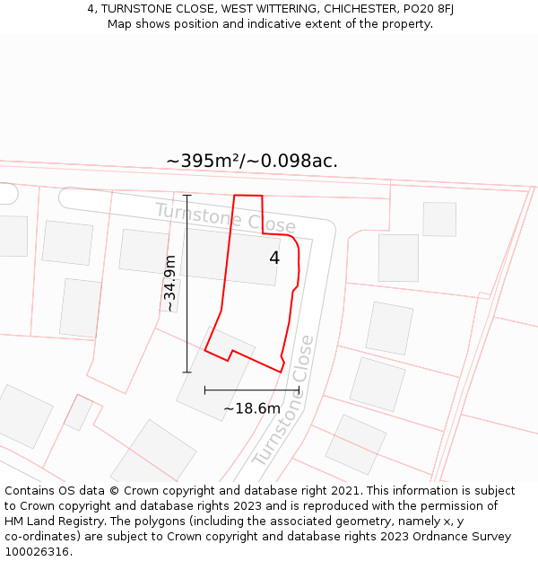 4, TURNSTONE CLOSE, WEST WITTERING, CHICHESTER, PO20 8FJ: Plot and title map