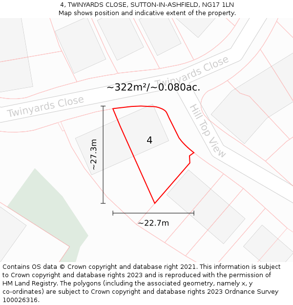 4, TWINYARDS CLOSE, SUTTON-IN-ASHFIELD, NG17 1LN: Plot and title map