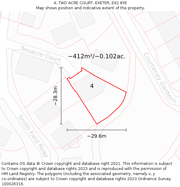 4, TWO ACRE COURT, EXETER, EX2 8YE: Plot and title map