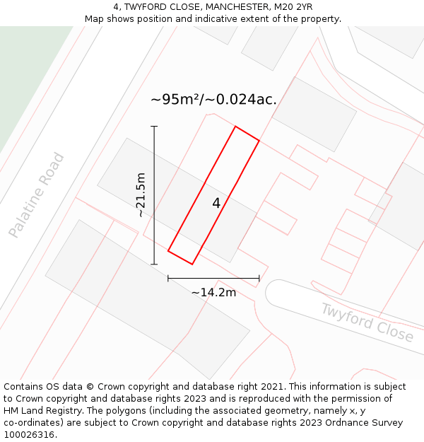 4, TWYFORD CLOSE, MANCHESTER, M20 2YR: Plot and title map