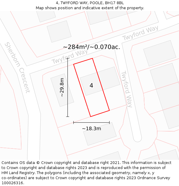 4, TWYFORD WAY, POOLE, BH17 8BL: Plot and title map