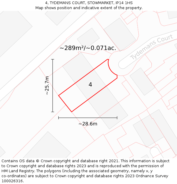 4, TYDEMANS COURT, STOWMARKET, IP14 1HS: Plot and title map