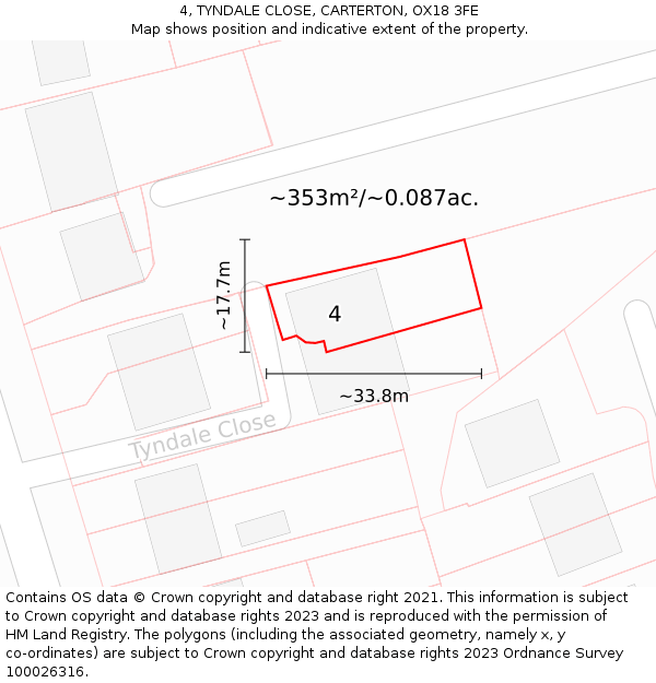 4, TYNDALE CLOSE, CARTERTON, OX18 3FE: Plot and title map