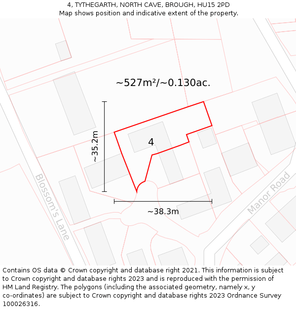 4, TYTHEGARTH, NORTH CAVE, BROUGH, HU15 2PD: Plot and title map