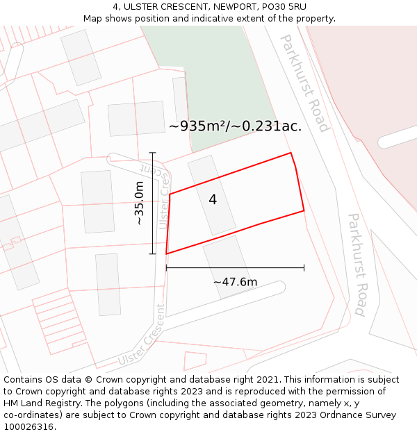 4, ULSTER CRESCENT, NEWPORT, PO30 5RU: Plot and title map