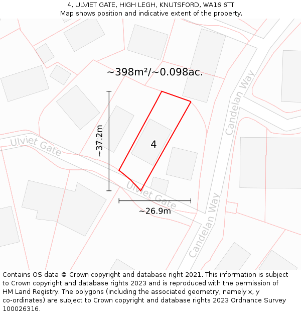 4, ULVIET GATE, HIGH LEGH, KNUTSFORD, WA16 6TT: Plot and title map