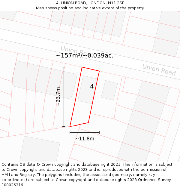 4, UNION ROAD, LONDON, N11 2SE: Plot and title map