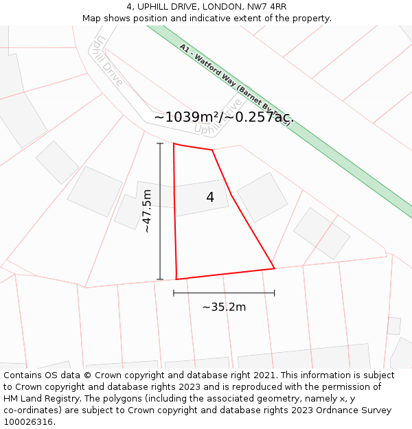 4, UPHILL DRIVE, LONDON, NW7 4RR: Plot and title map