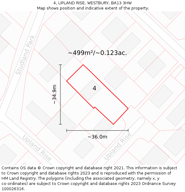 4, UPLAND RISE, WESTBURY, BA13 3HW: Plot and title map