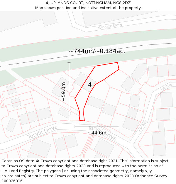 4, UPLANDS COURT, NOTTINGHAM, NG8 2DZ: Plot and title map