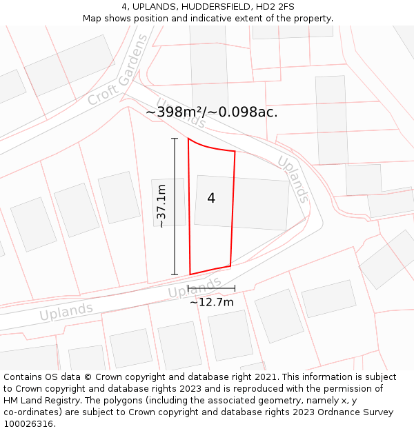 4, UPLANDS, HUDDERSFIELD, HD2 2FS: Plot and title map