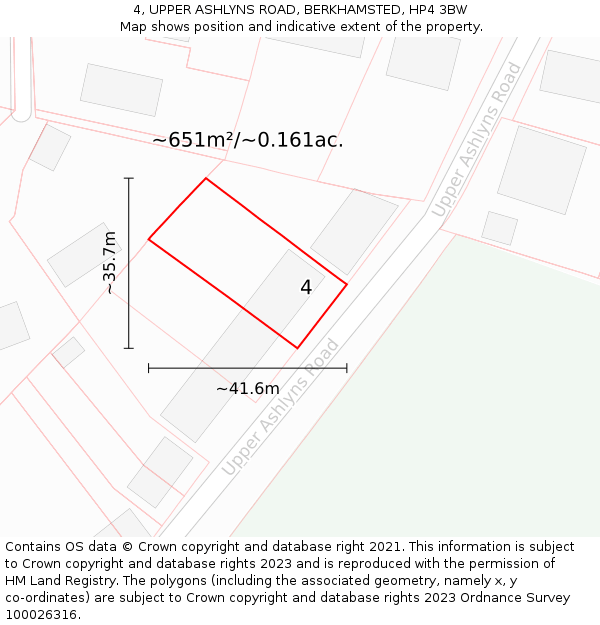 4, UPPER ASHLYNS ROAD, BERKHAMSTED, HP4 3BW: Plot and title map