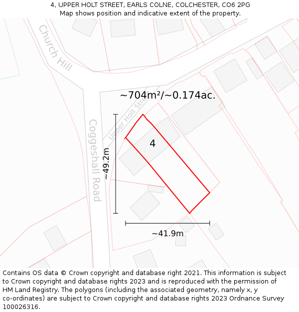 4, UPPER HOLT STREET, EARLS COLNE, COLCHESTER, CO6 2PG: Plot and title map