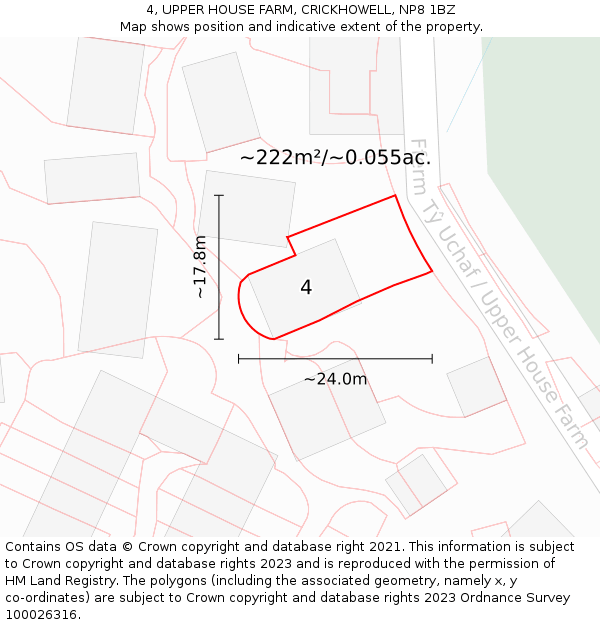 4, UPPER HOUSE FARM, CRICKHOWELL, NP8 1BZ: Plot and title map