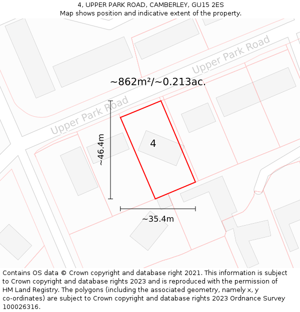 4, UPPER PARK ROAD, CAMBERLEY, GU15 2ES: Plot and title map