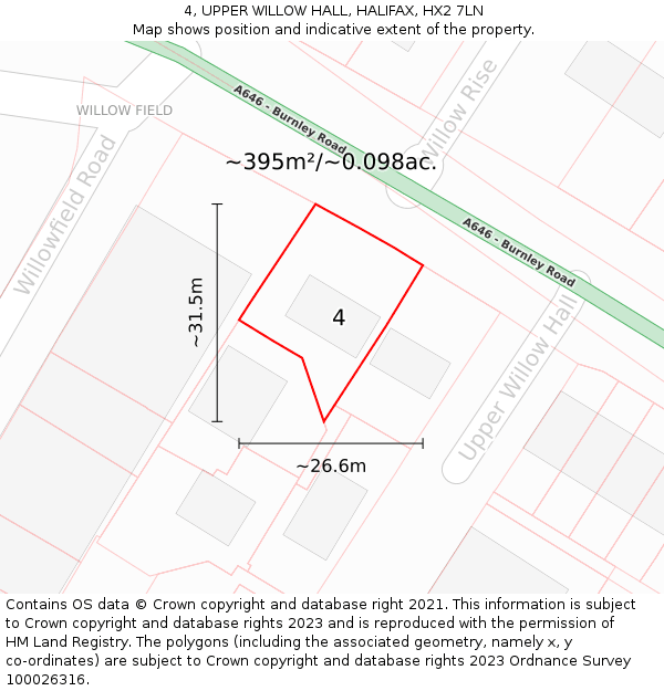 4, UPPER WILLOW HALL, HALIFAX, HX2 7LN: Plot and title map