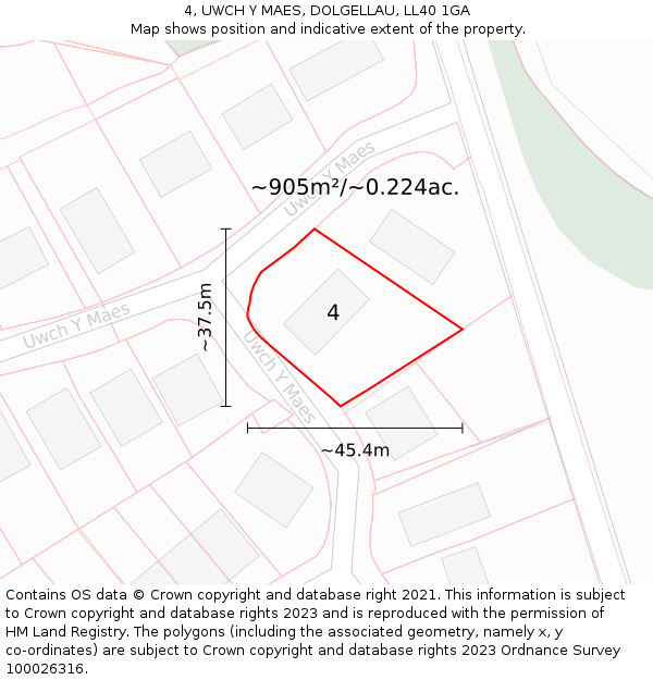 4, UWCH Y MAES, DOLGELLAU, LL40 1GA: Plot and title map