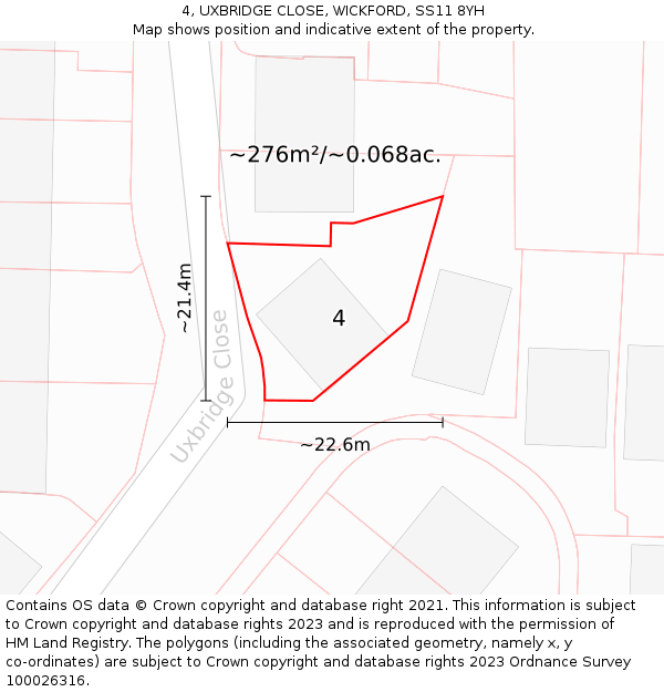 4, UXBRIDGE CLOSE, WICKFORD, SS11 8YH: Plot and title map