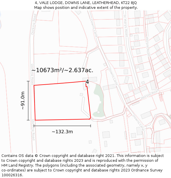 4, VALE LODGE, DOWNS LANE, LEATHERHEAD, KT22 8JQ: Plot and title map