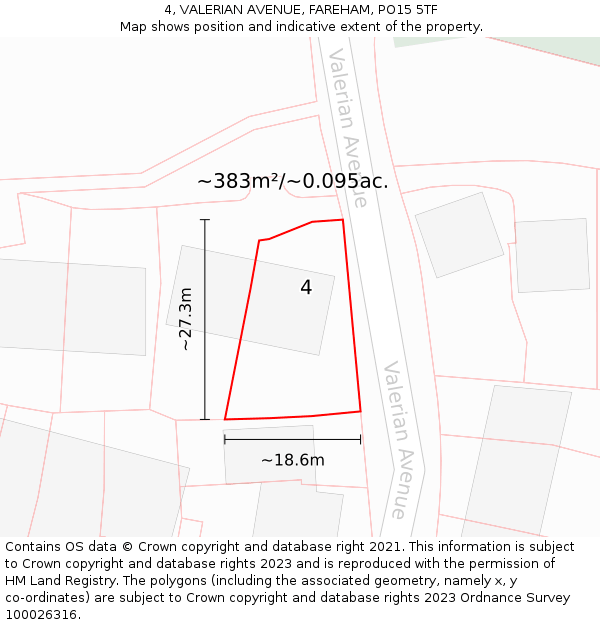 4, VALERIAN AVENUE, FAREHAM, PO15 5TF: Plot and title map