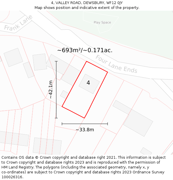 4, VALLEY ROAD, DEWSBURY, WF12 0JY: Plot and title map