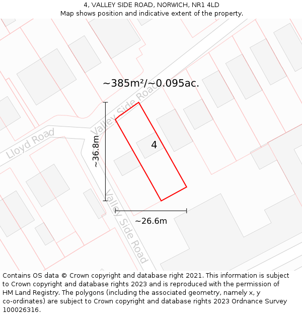 4, VALLEY SIDE ROAD, NORWICH, NR1 4LD: Plot and title map