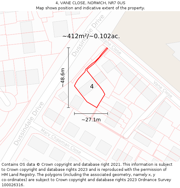 4, VANE CLOSE, NORWICH, NR7 0US: Plot and title map