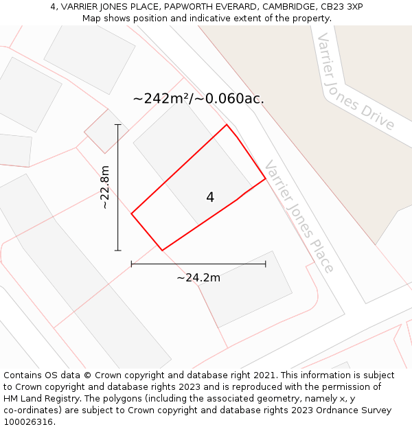 4, VARRIER JONES PLACE, PAPWORTH EVERARD, CAMBRIDGE, CB23 3XP: Plot and title map