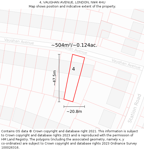 4, VAUGHAN AVENUE, LONDON, NW4 4HU: Plot and title map