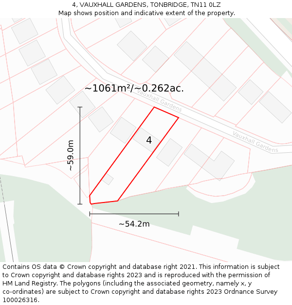 4, VAUXHALL GARDENS, TONBRIDGE, TN11 0LZ: Plot and title map