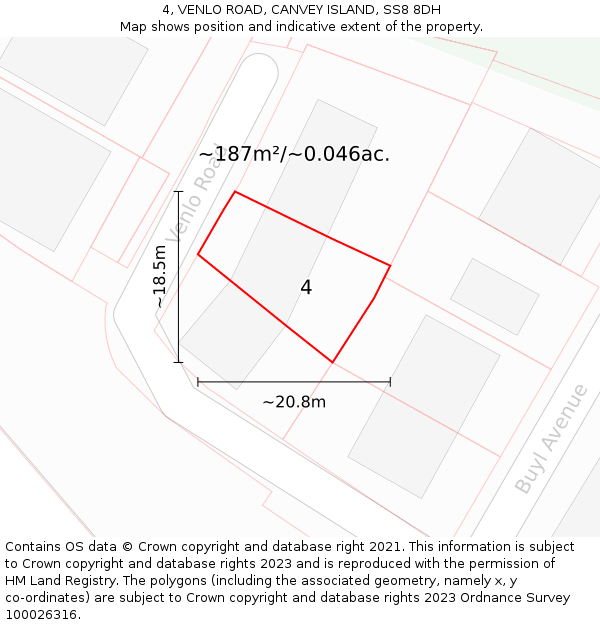 4, VENLO ROAD, CANVEY ISLAND, SS8 8DH: Plot and title map