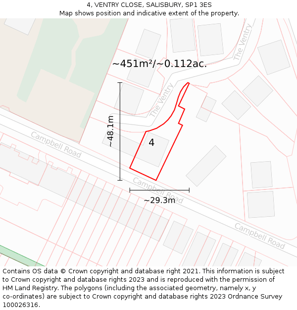 4, VENTRY CLOSE, SALISBURY, SP1 3ES: Plot and title map